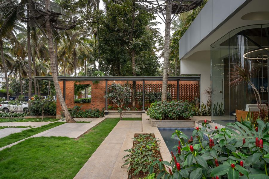 Walkway beside the water feature