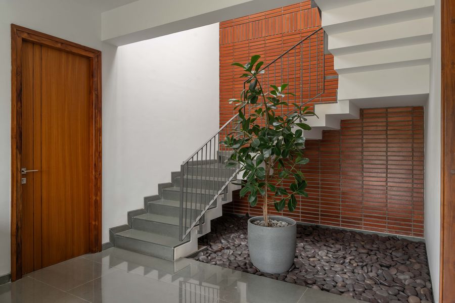 Staircase and entry with planting